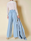 Tailleur giacca/pantalone in fresco di lana celeste “Guy Laroche”