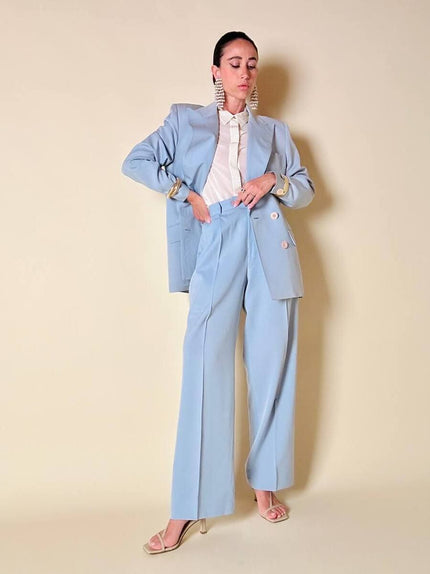 Tailleur giacca/pantalone in fresco di lana celeste “Guy Laroche”