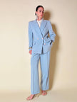 Tailleur giacca/pantalone in fresco di lana celeste “Guy Laroche”