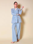 Tailleur giacca/pantalone in fresco di lana celeste “Guy Laroche”