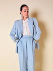 Tailleur giacca/pantalone in fresco di lana celeste “Guy Laroche”