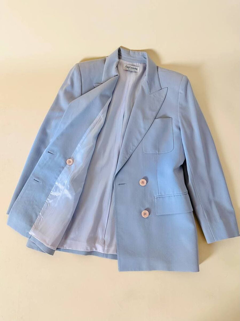 Tailleur giacca/pantalone in fresco di lana celeste “Guy Laroche”
