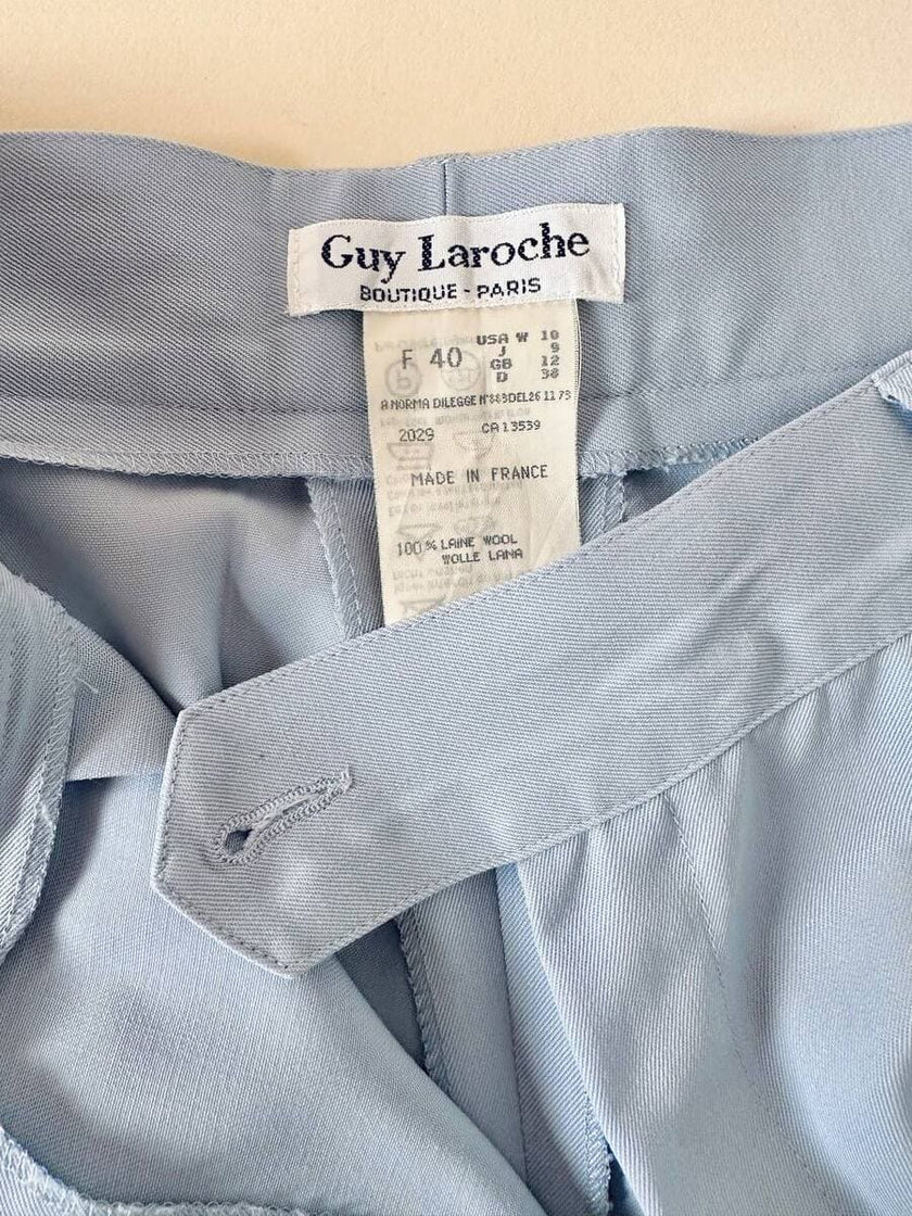 Tailleur giacca/pantalone in fresco di lana celeste “Guy Laroche”
