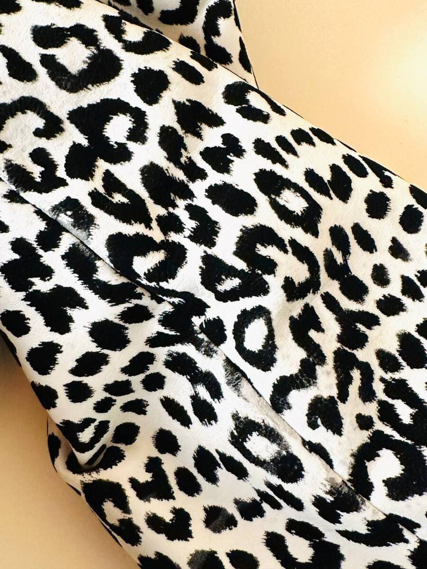 Giaccone vintage Fendissime in ecopelle bianca fantasia leopardo floccata nera
