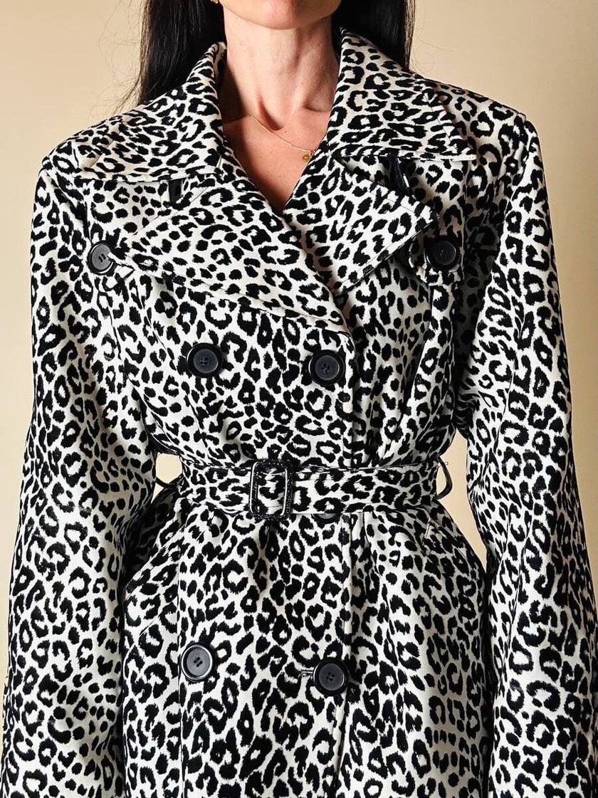 Giaccone vintage Fendissime in ecopelle bianca fantasia leopardo floccata nera