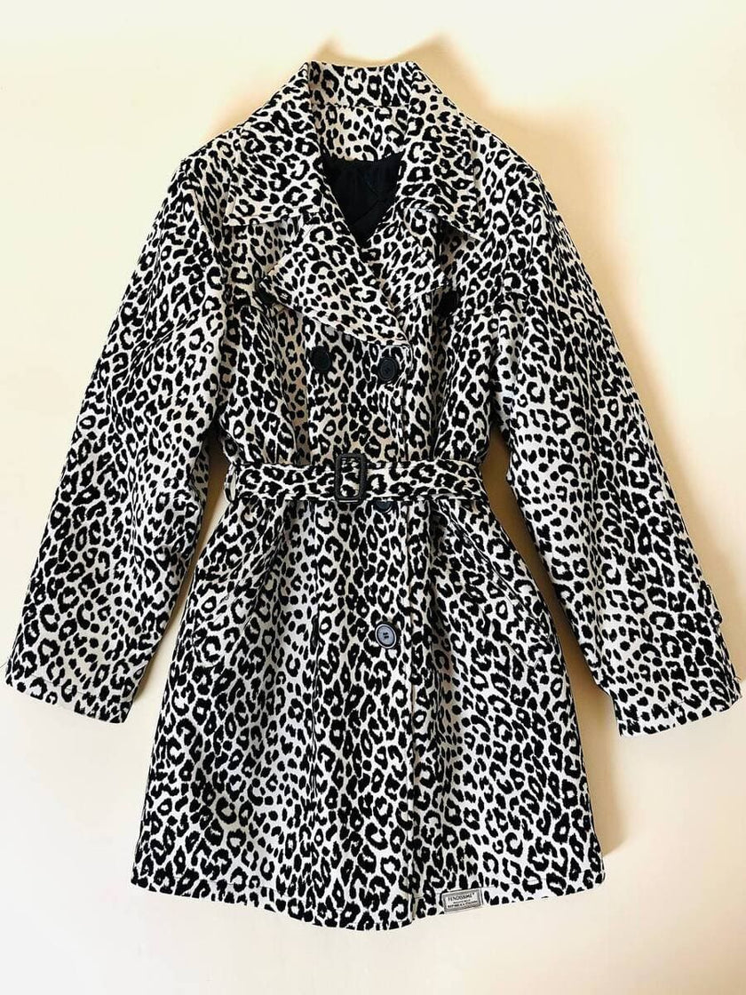 Giaccone vintage Fendissime in ecopelle bianca fantasia leopardo floccata nera