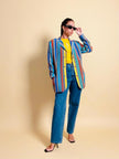 Blazer in crèpe di seta a righe multicolor 