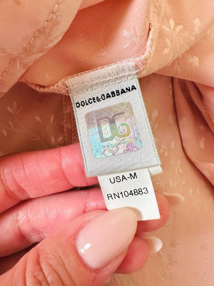 Tubino in raso Jacquard rosa con motivi floreali “Dolce & Gabbana”