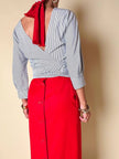 Blusa incrociata in cotone bianco a righe azzurre “P.A.R.O.S.H.”