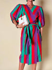 Wrap dress a righe multicolor con fusciacca in coordinato “Yves Saint Laurent”