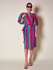 Wrap dress a righe multicolor con fusciacca in coordinato “Yves Saint Laurent”