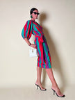 Wrap dress a righe multicolor con fusciacca in coordinato “Yves Saint Laurent”