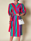 Wrap dress a righe multicolor con fusciacca in coordinato “Yves Saint Laurent”