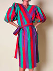 Wrap dress a righe multicolor con fusciacca in coordinato “Yves Saint Laurent”