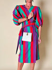 Wrap dress a righe multicolor con fusciacca in coordinato “Yves Saint Laurent”