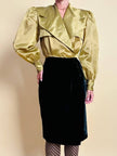 Wrap dress in velluto nero e organza ottone