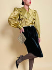 Wrap dress in velluto nero e organza ottone