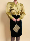 Wrap dress in velluto nero e organza ottone