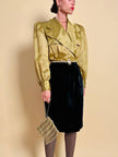 Wrap dress in velluto nero e organza ottone