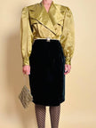Wrap dress in velluto nero e organza ottone