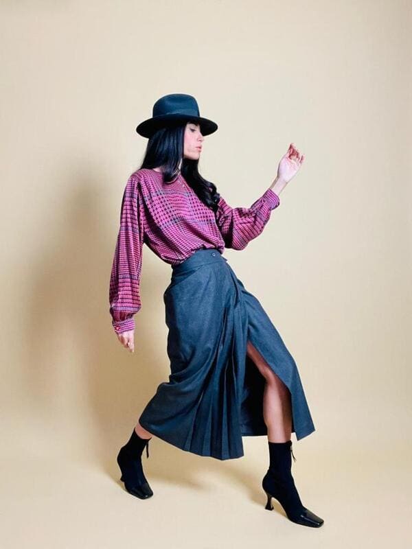 Wrap skirt in lana grigia