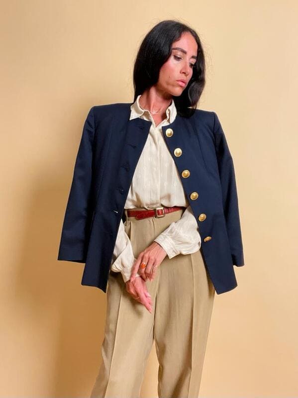 Blazer Yves Saint Laurent blu navy con maxi bottoni oro