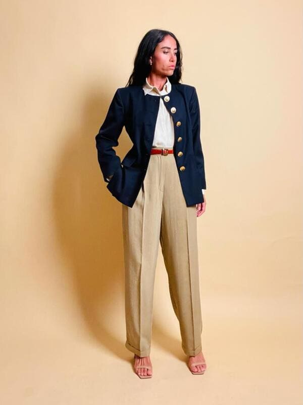 Blazer Yves Saint Laurent blu navy con maxi bottoni oro