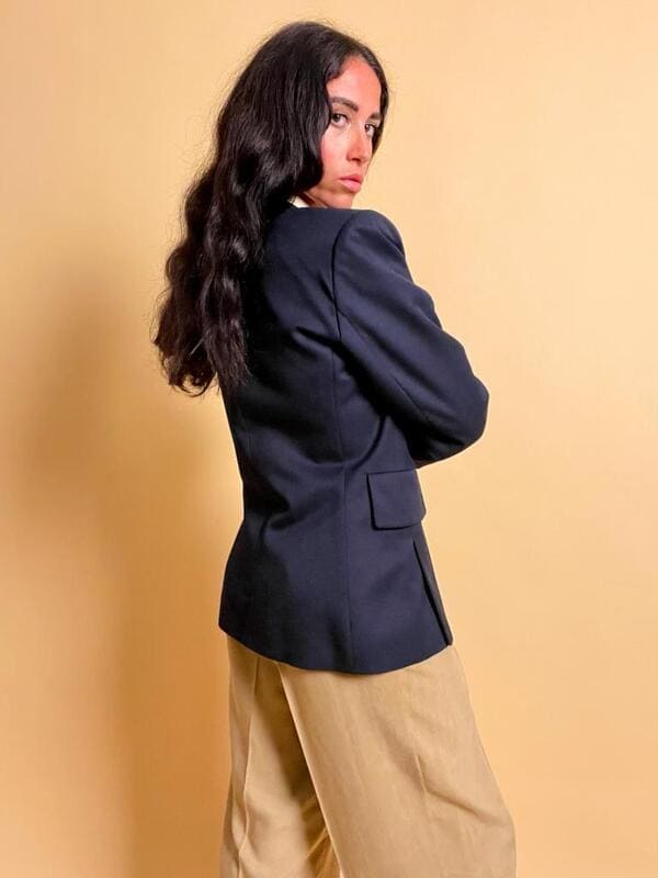 Blazer Yves Saint Laurent blu navy con maxi bottoni oro
