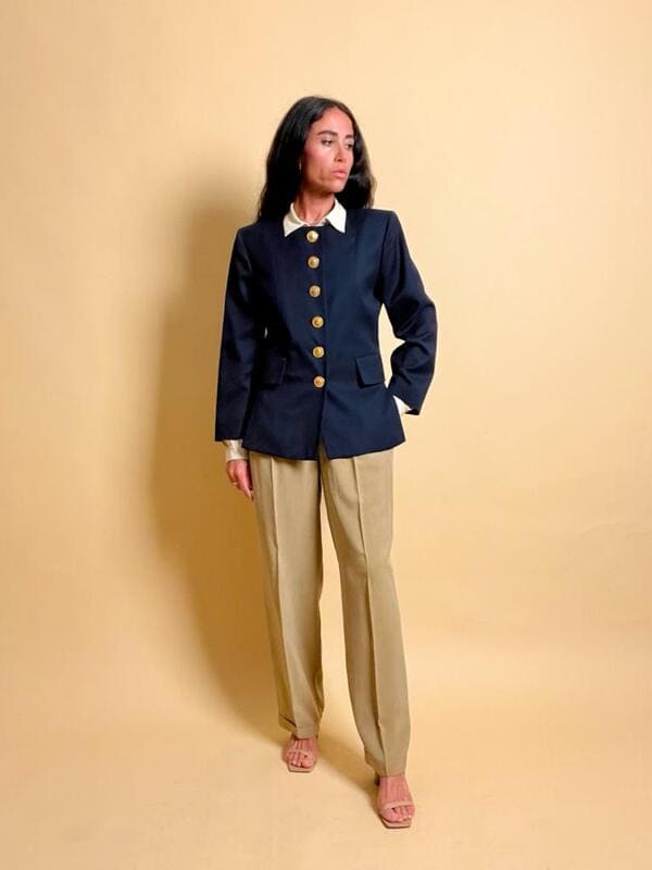 Blazer Yves Saint Laurent blu navy con maxi bottoni oro