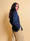 Blazer Yves Saint Laurent blu navy con maxi bottoni oro