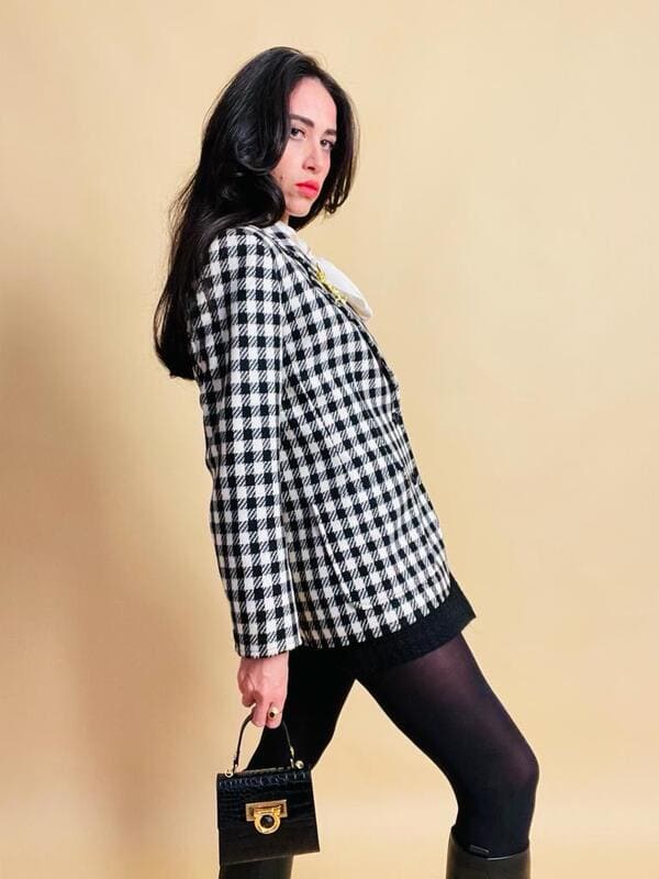 Blazer a scacchi bianchi e neri Yves Saint Laurent