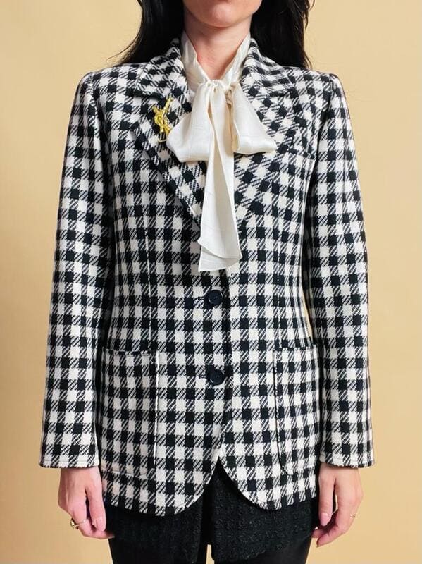 Blazer a scacchi bianchi e neri Yves Saint Laurent