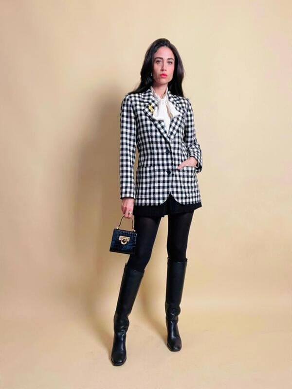Blazer a scacchi bianchi e neri Yves Saint Laurent