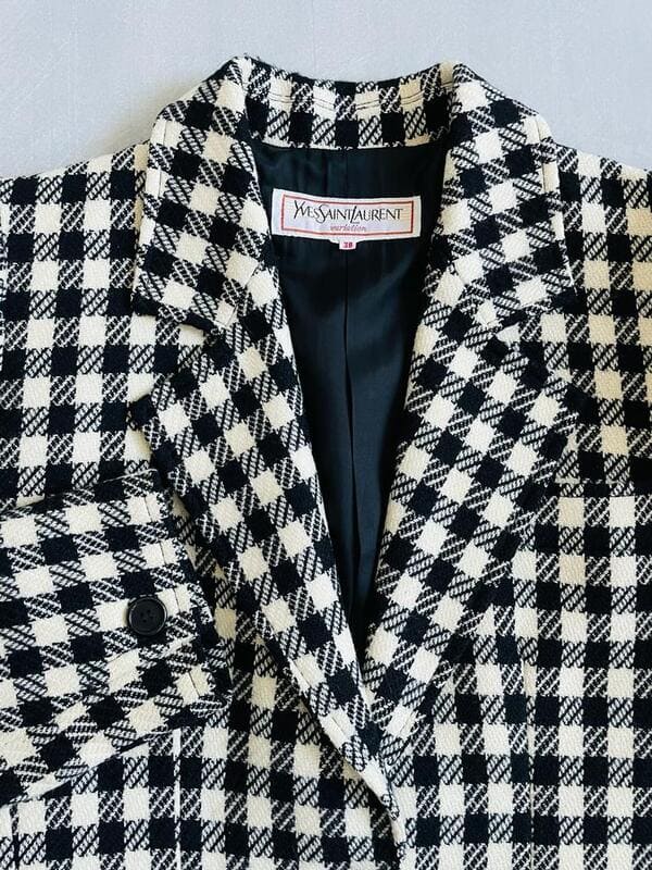 Blazer a scacchi bianchi e neri Yves Saint Laurent