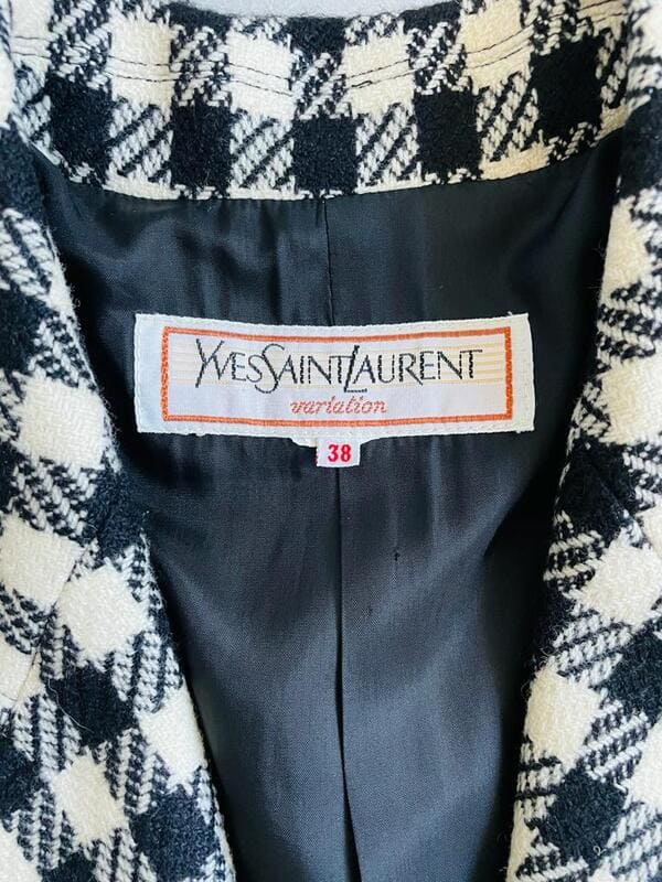 Blazer a scacchi bianchi e neri Yves Saint Laurent