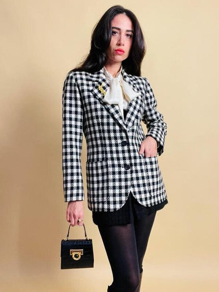 Blazer a scacchi bianchi e neri Yves Saint Laurent