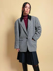 Blazer in lana pied de poule con colletto in corduroy