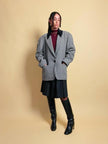 Blazer in lana pied de poule con colletto in corduroy