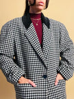 Blazer in lana pied de poule con colletto in corduroy
