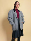 Blazer in lana pied de poule con colletto in corduroy