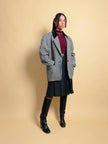 Blazer in lana pied de poule con colletto in corduroy