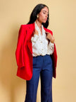 Blazer in seta rossa con bottoni oro