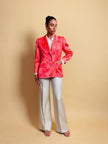 Blazer Yves Saint Laurent in seta Jaquard damascata rosa geranio