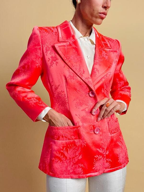 Blazer Yves Saint Laurent in seta Jaquard damascata rosa geranio