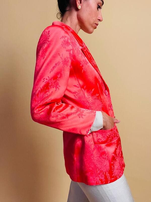Blazer Yves Saint Laurent in seta Jaquard damascata rosa geranio