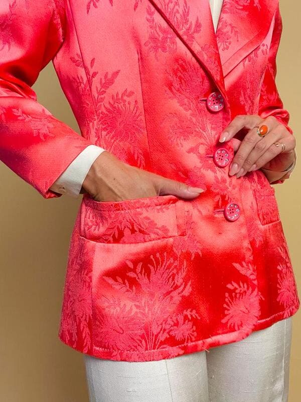 Blazer Yves Saint Laurent in seta Jaquard damascata rosa geranio