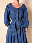 Abito chemisier Mister Luna in denim leggero con gonna a ruota e maniche a palloncino