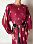 Maxi abito vintage Gottex in cpêpe amarena con maxi pois irregolari rosa