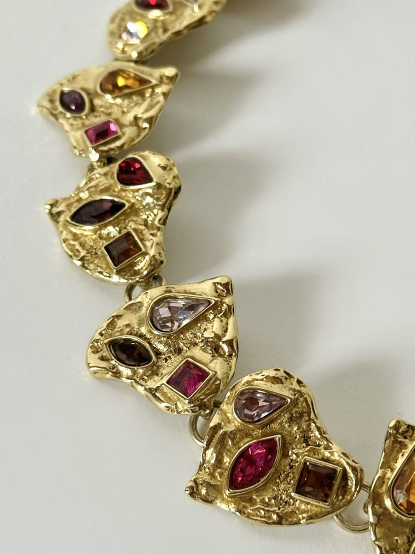 Vintage Yves Saint Laurent Collier mit herzförmigen Elementen und eingefassten, mehrfarbigen Kristallen