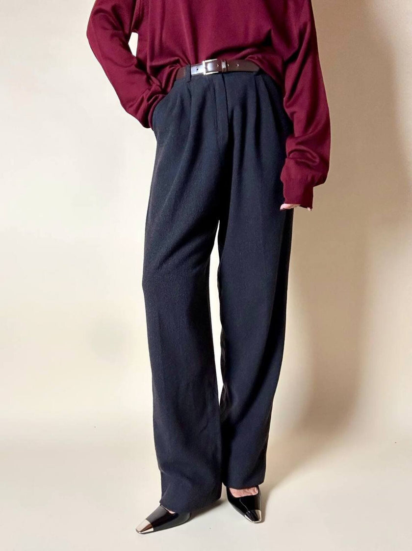 Pantalone Yves Saint Laurent a vita alta con pince in lana grigio antracite